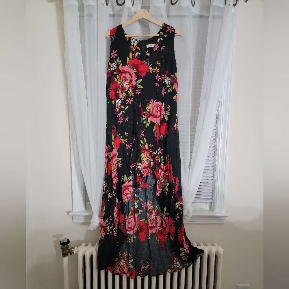 Kormei Sleeveless Scoopneck Floral Maxi Romper Dress